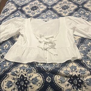 American Eagle Outfitters White Blouse with Bow Accent
